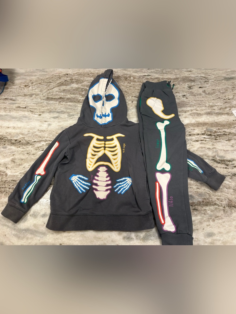 Mini Boden glow in the dark Gray Kids Skeleton Hoodie & Joggers